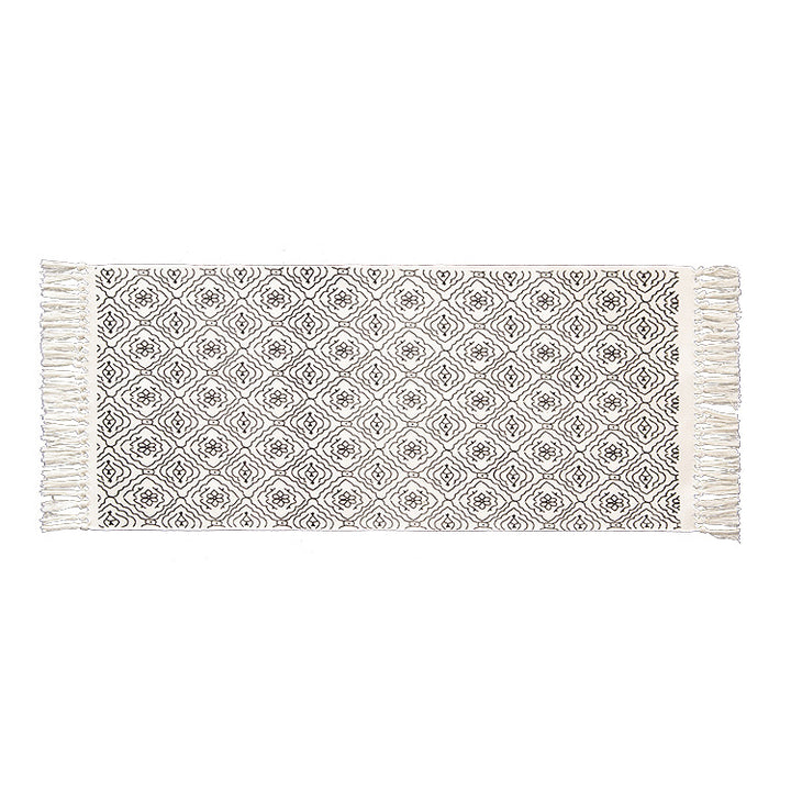Woven cotton rug runner in Boho-Ethno pattern with fringes Kalsten