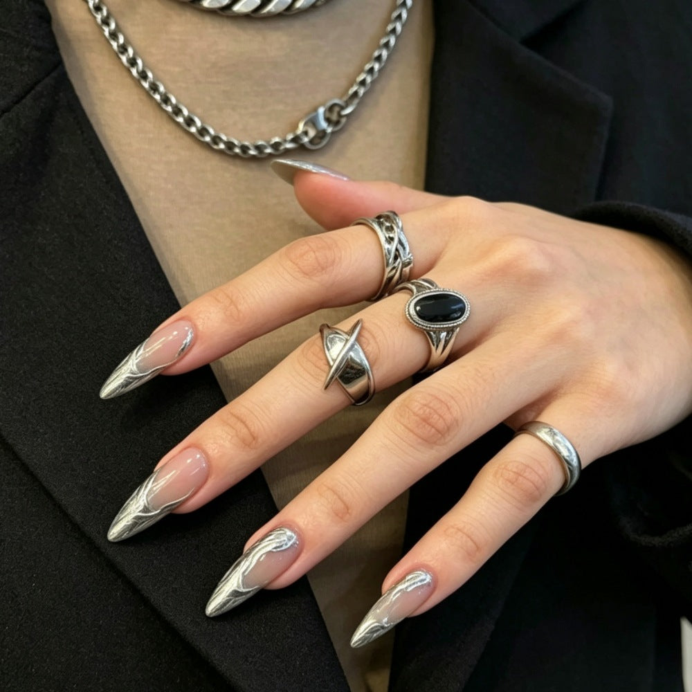 Metallic Marble Art Stiletto Press-On Nails Kalsten