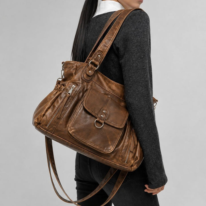 Spacious Multifunctional Leather Handbag