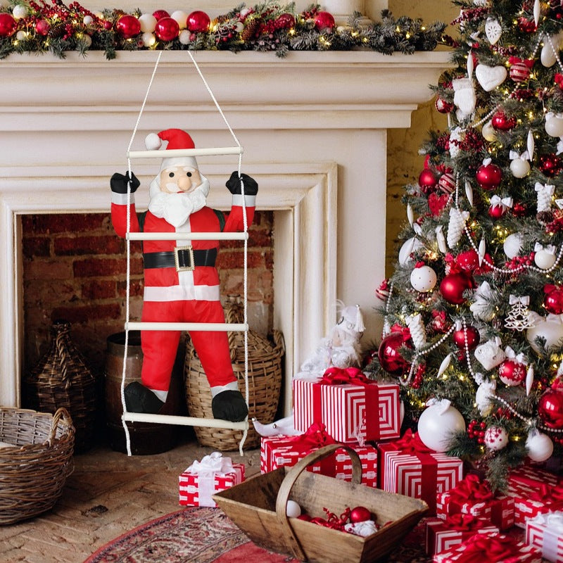 Inflatable Santa Claus figure on ladder