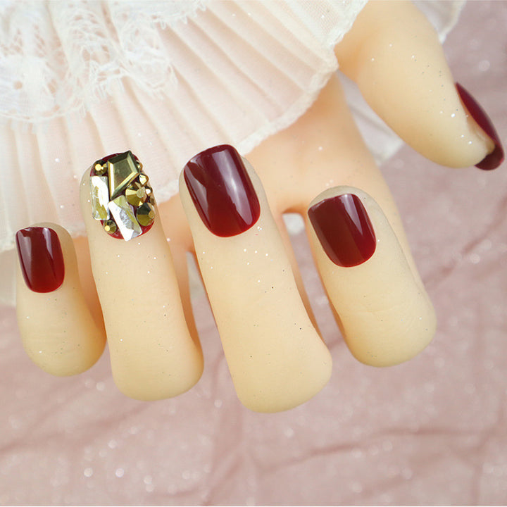 Glossy Press-On Nail Set with Decorative Gem Accents Kalsten