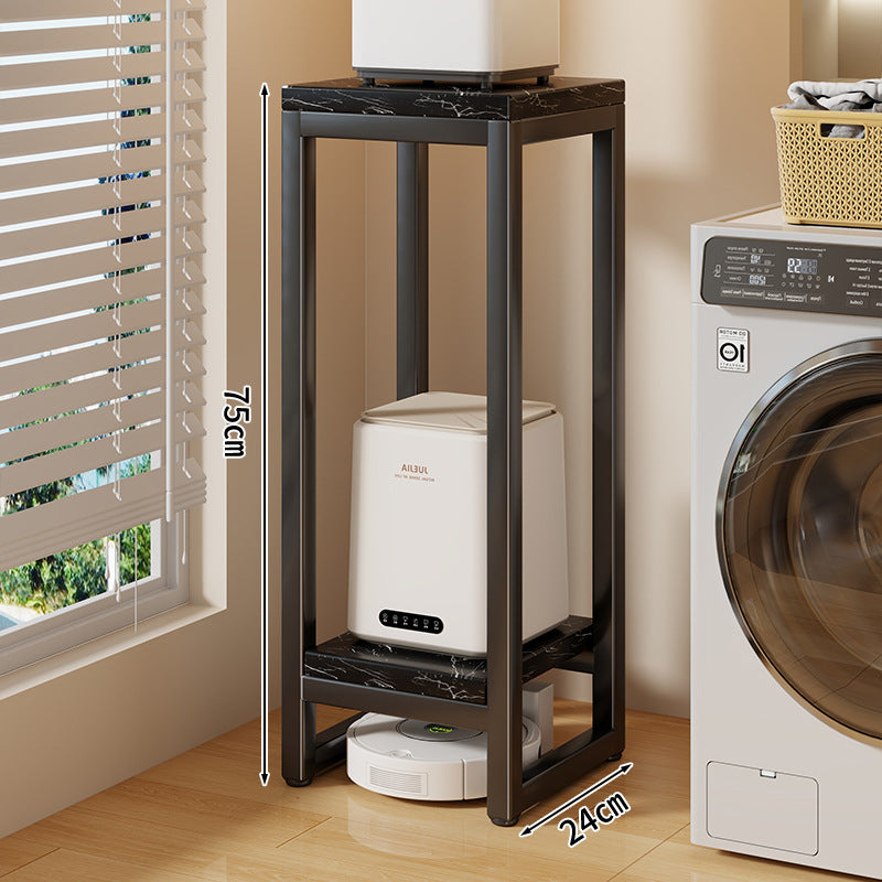 Narrow Two-Tier Metal Appliance Stand with Faux Marble Shelves