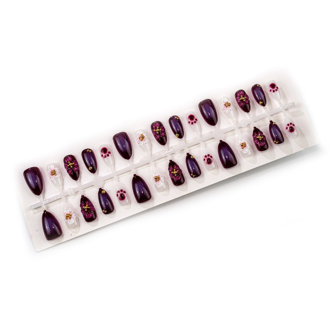 Floral-Embellished Stiletto Press-On Nail Art Kalsten