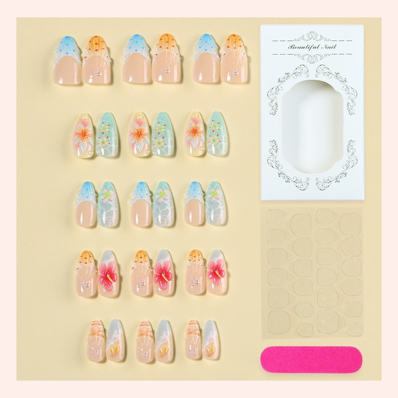 Artificial nail set with colorful floral and maritime designs Kalsten