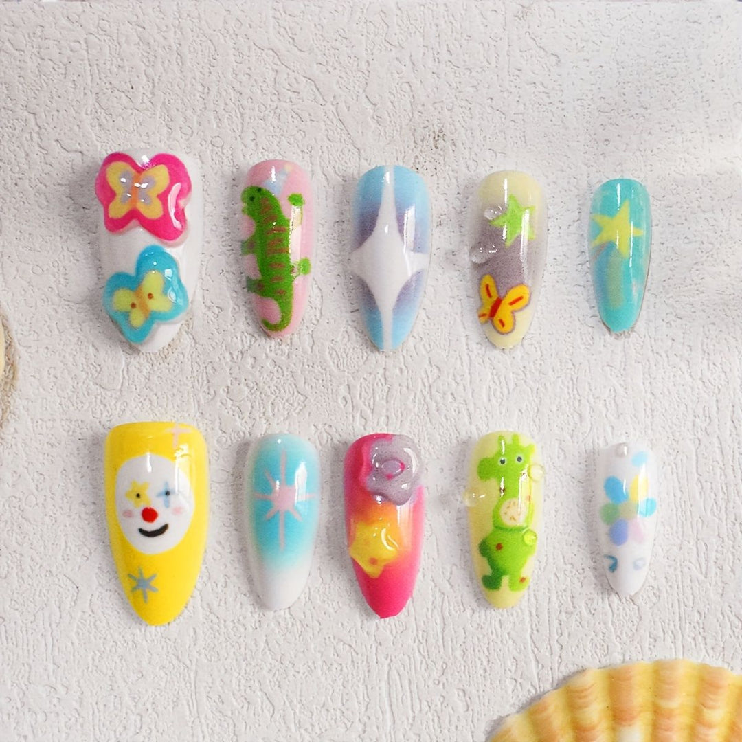 Playful Themed Press-On Nail Art Set Kalsten