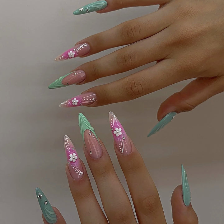Floral Embellished Stiletto Nails Kalsten
