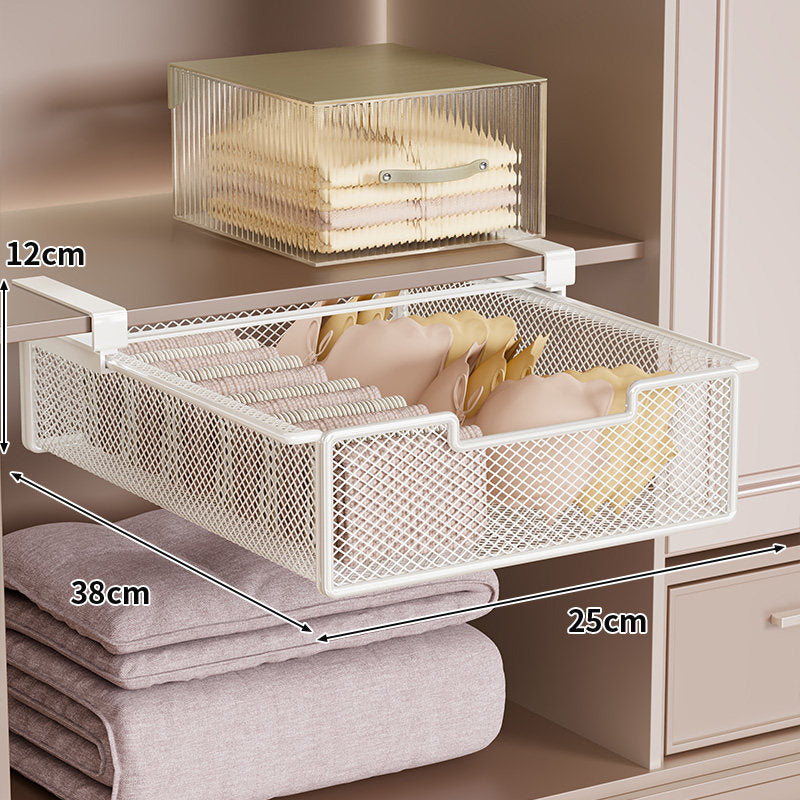 Under-Shelf Pull-Out Metal Mesh Storage Drawer with Clamp Mount