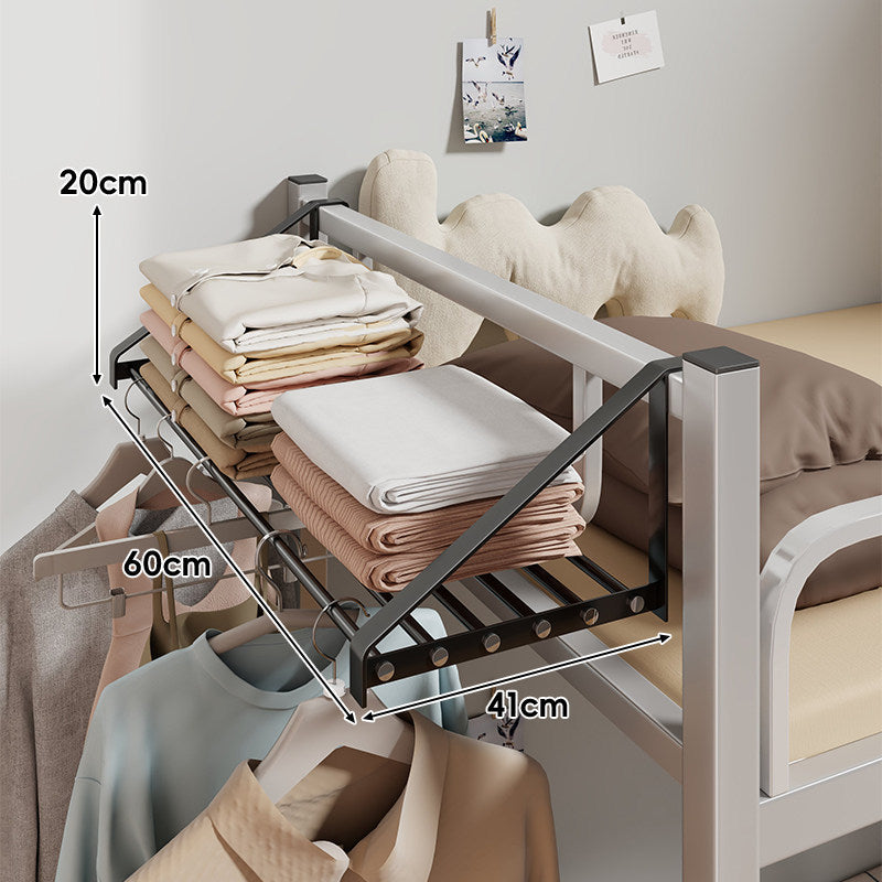 Bed-Frame Overhead Clothes & Linen Rack with Hanger Bar and Foldable Shelf