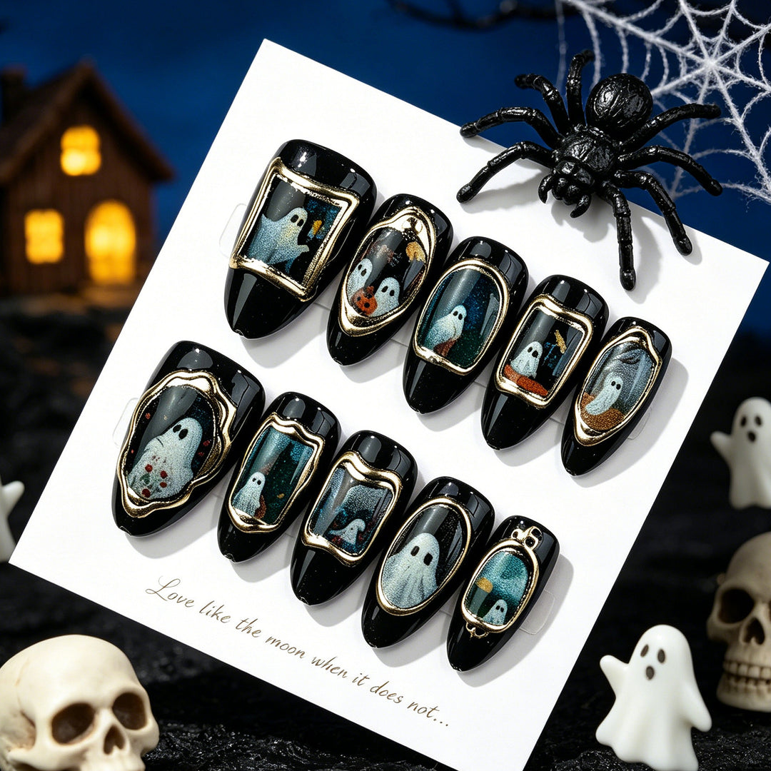 Spooky Halloween-Themed Press-On Nail Art Set