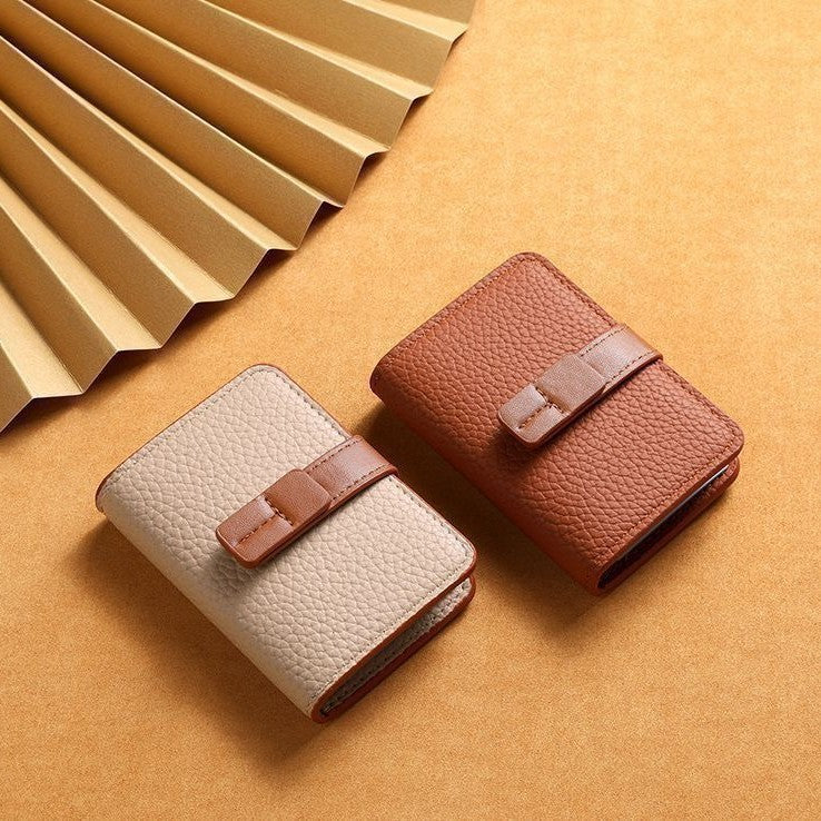 Textured Leather Card Holder with Secure Closure