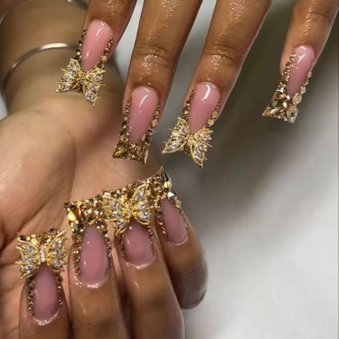 Glamorous Rhinestone Butterfly Press-On Nails Kalsten