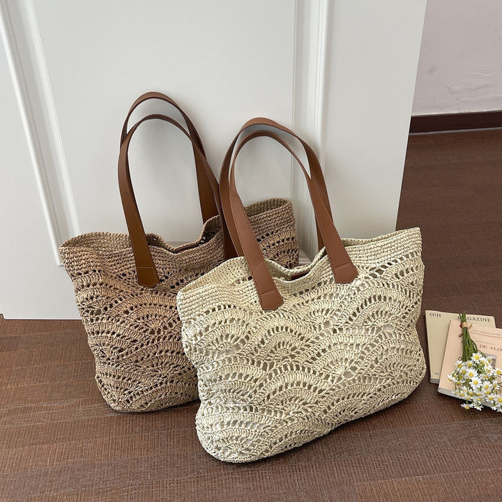 Handwoven macrame bag with leather handles Kalsten