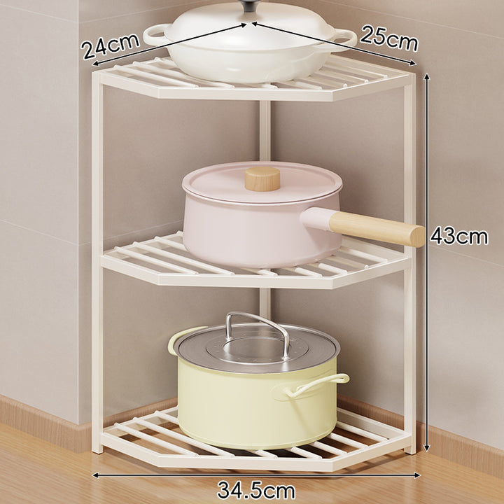 Corner Three-Tier Hexagonal Metal Mesh Kitchen Pot and Pan Organizer Rack