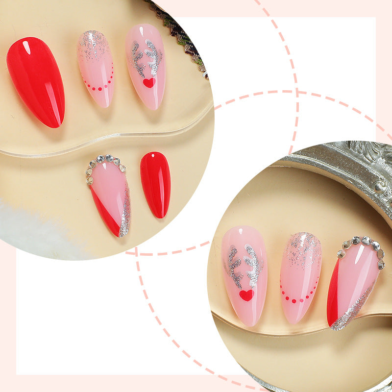 Artistic Press-On Nail Set with Heart and Glitter Accents kalsten
