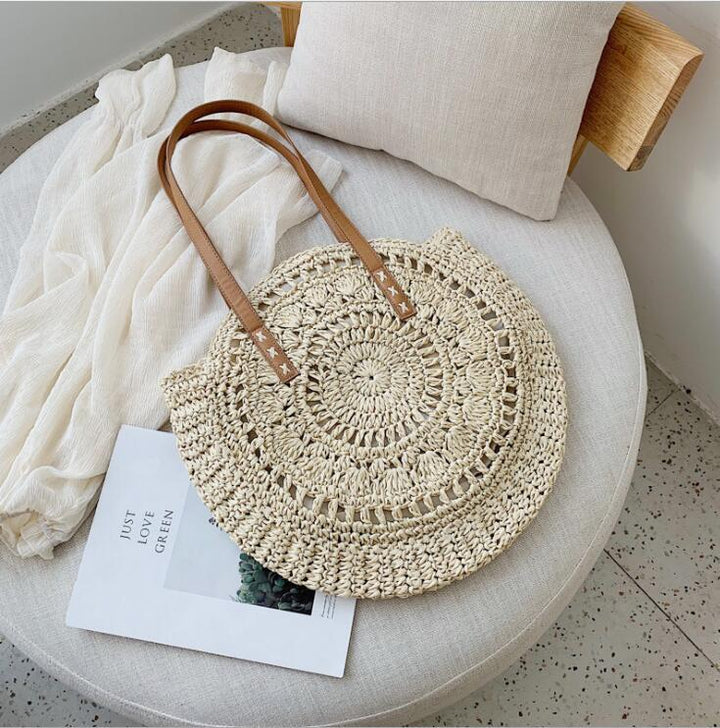 Handmade Round Bag Made of Natural Bast Kalsten