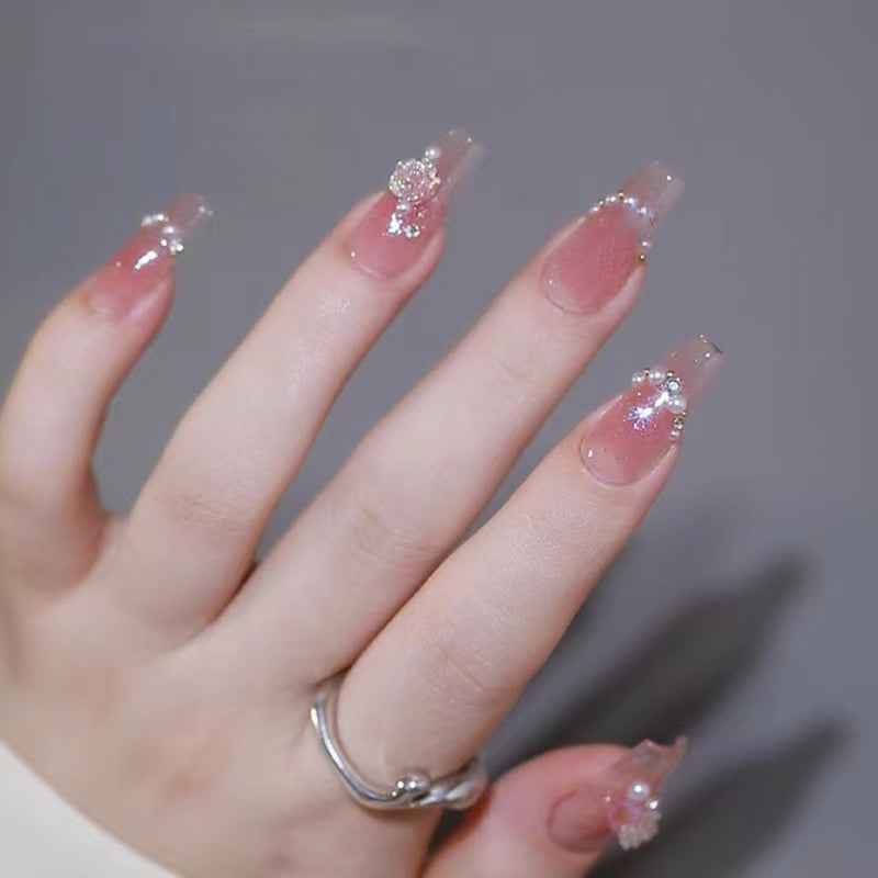 Decorative Press-On Nail Set with Rhinestone Accents Kalsten