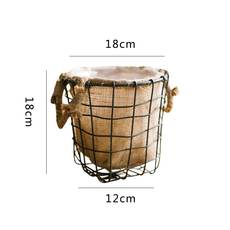 Decorative storage basket made of wire and linen Kalsten