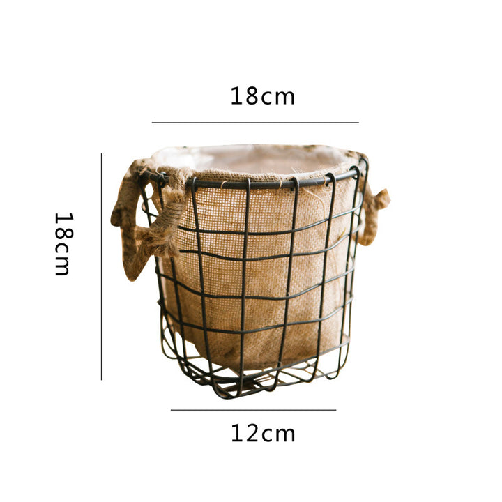 Decorative storage basket made of wire and linen Kalsten