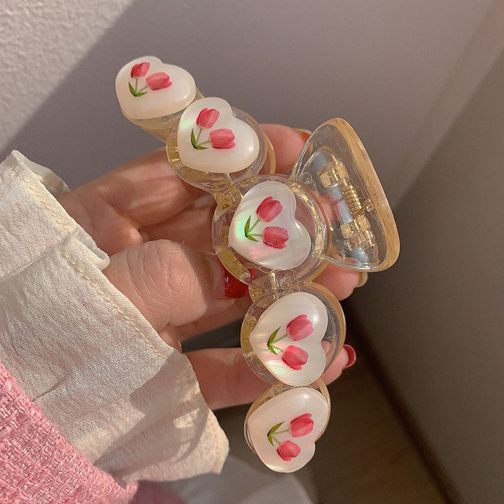 Heart-Shaped Floral Hair Claw Clip Kalsten