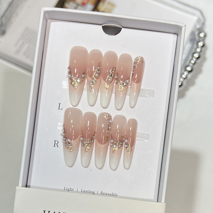 Elegant Stiletto Press-On Nail Art Set with Crystal and Pearl Accents Kalsten