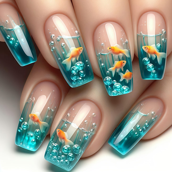 Creative art nails with maritime goldfish design Kalsten