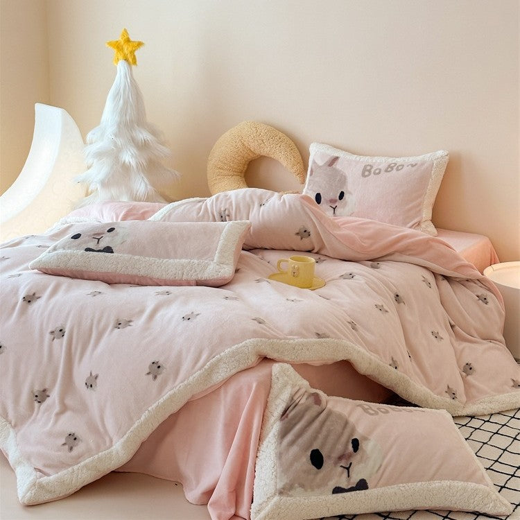 Cozy teddy plush bedding set with Sherpa trim