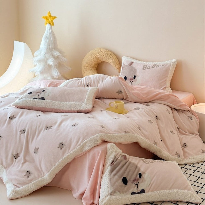 Cozy teddy plush bedding set with Sherpa trim