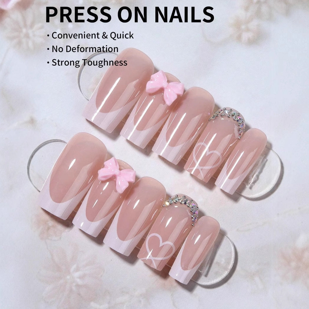Artificial nail set with elegant bow and glitter decorations Kalsten