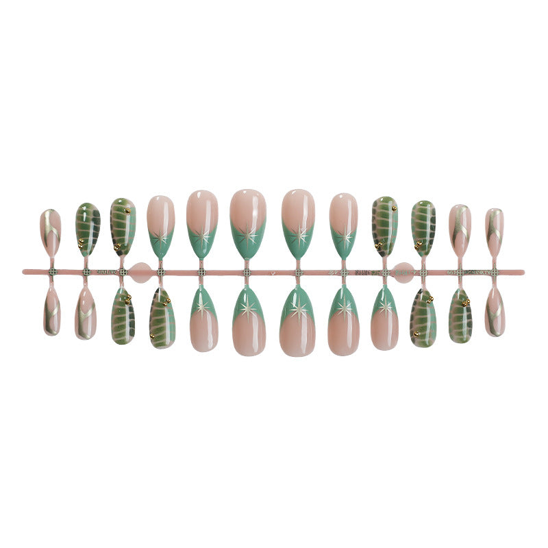 Decorative Press-On Nail Set with Unique Leaf and Ombre Designs kalsten