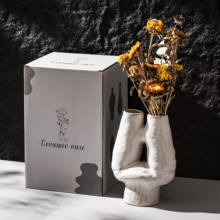 Handmade Abstract Double Neck Ceramic Sculptural Table Vase