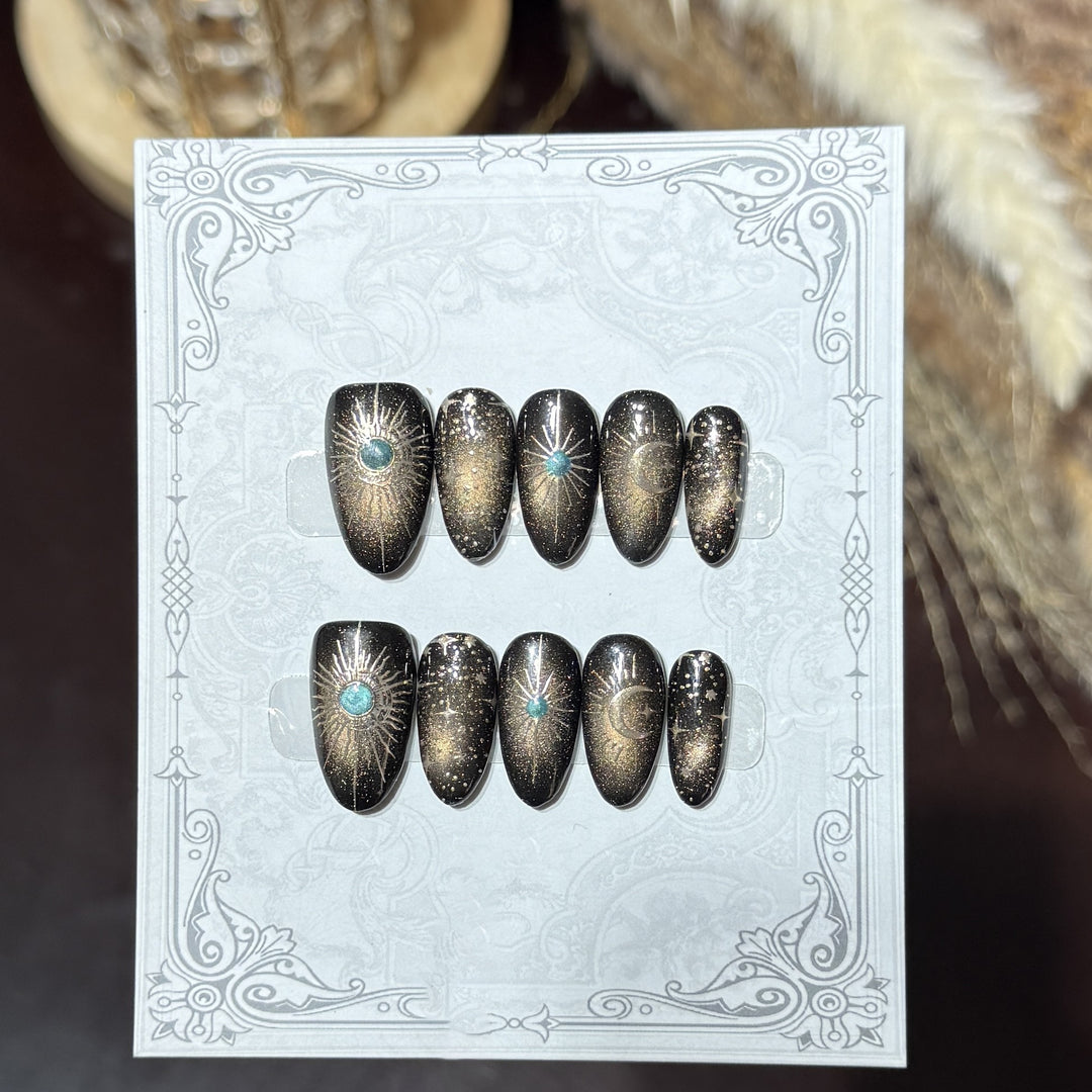 Decorative Press-On Nail Set with Celestial Accents Kalsten