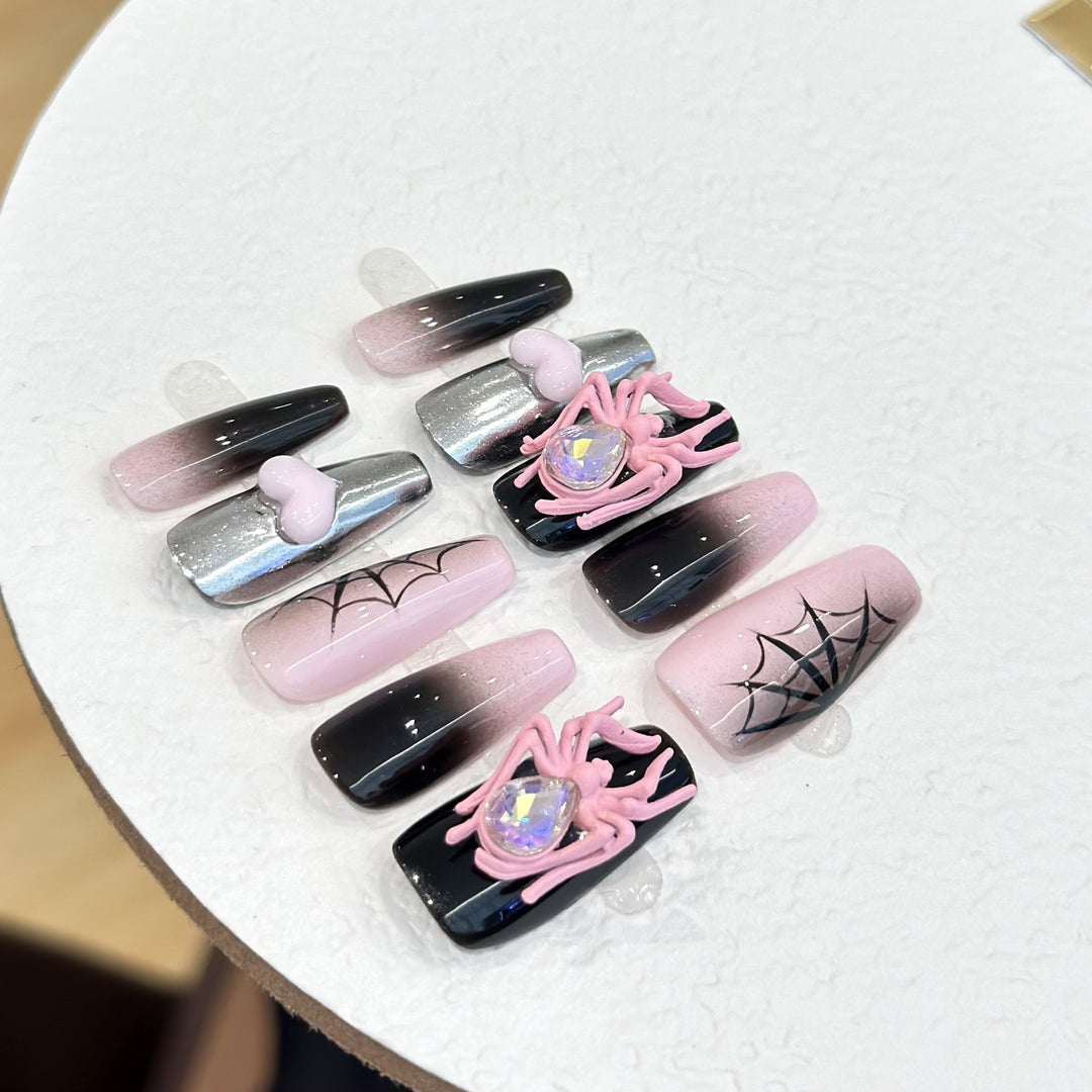 Themed Press-On Nail Art Set with Spider Accessories