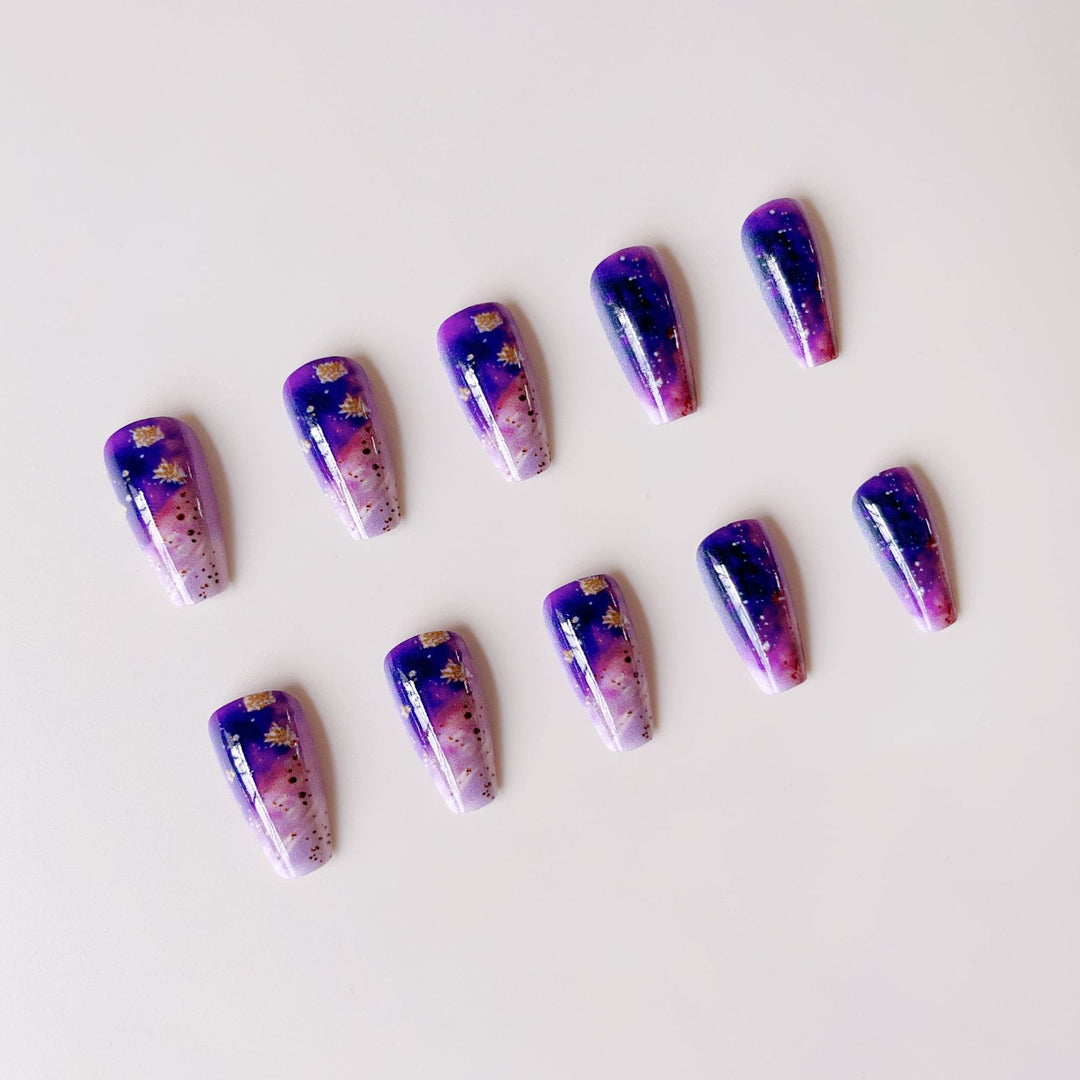 Glittering artificial nail tips in galaxy design Kalsten