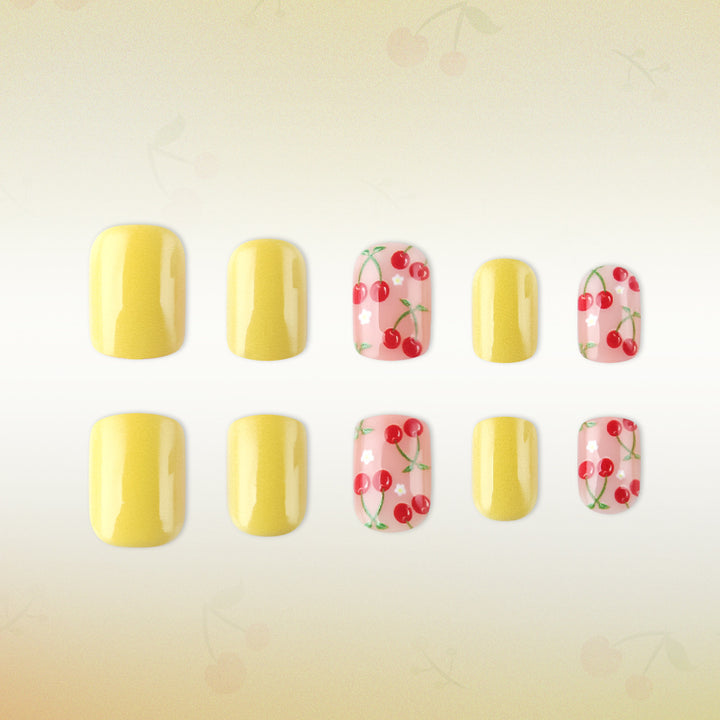 Artistic Cherry-Themed Gel Nail Art Kalsten