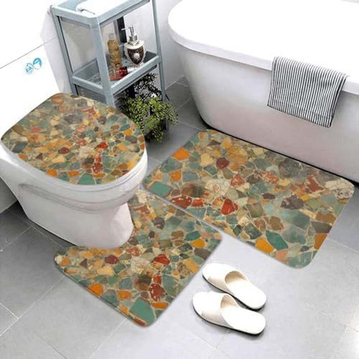 Geometric Pattern Bathroom Mat Set