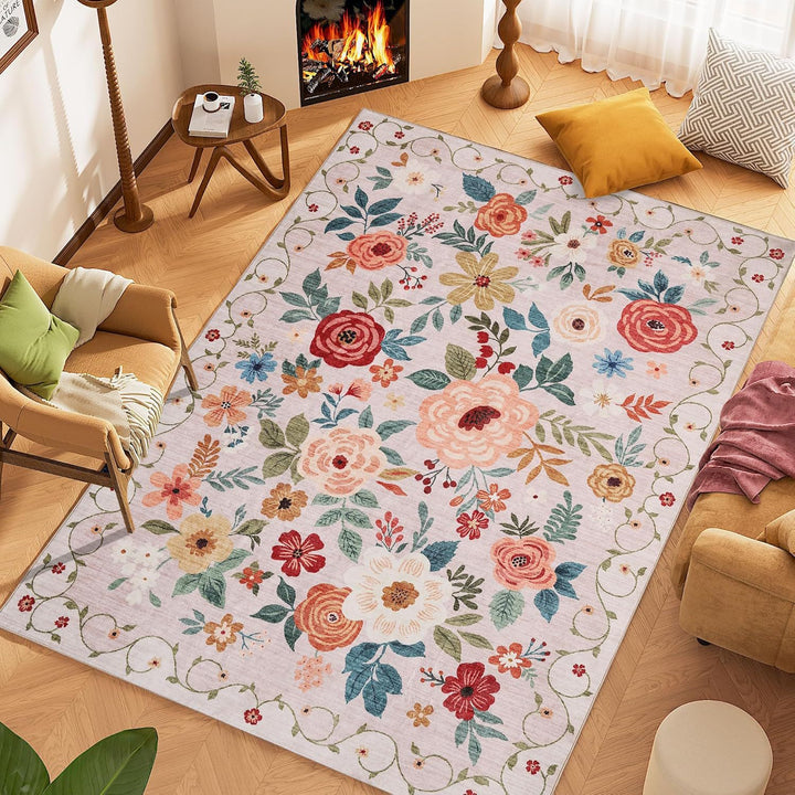 Floral Embroidery Area Rug