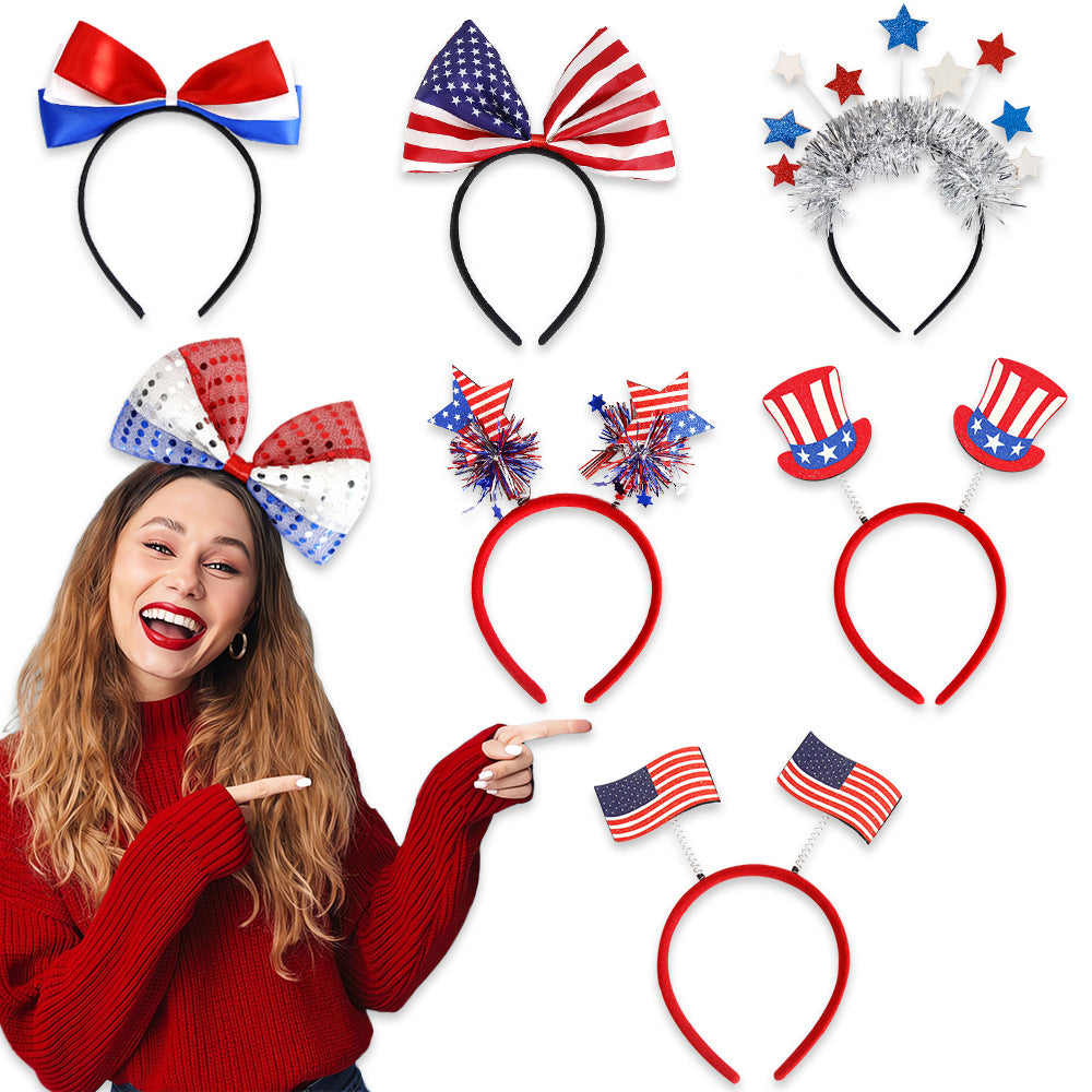 Unisex nan patriotic party headband with star pom poms and flag pendants Kalsten