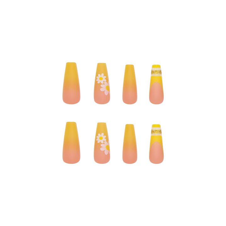 Artificial nail set with colorful sunflower designs and glittering accents Kalsten