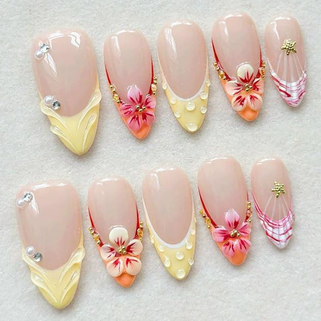 Decorative Floral Accent Press-On Nails