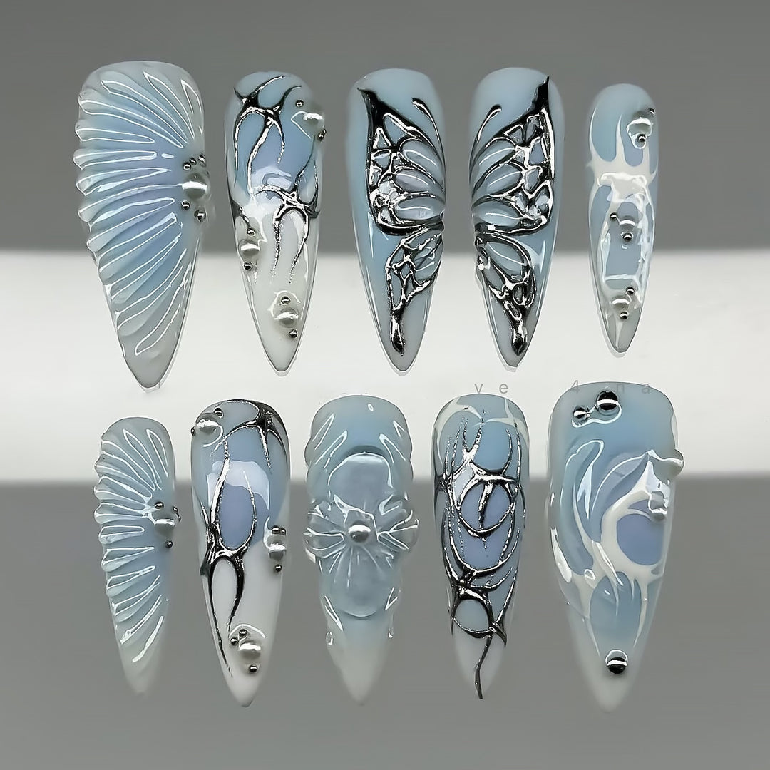 Decorative Press-On Nail Art Set with Oceanic Designs Kalsten