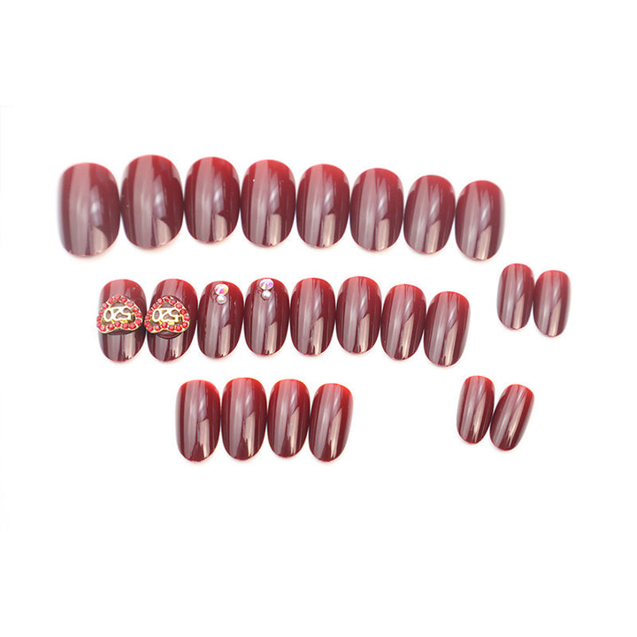 Decorative Press-On Nail Set with Rhinestone Accents
