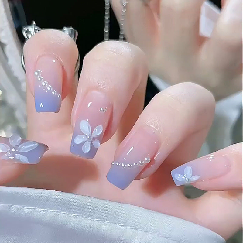 Artificial nail set with elegant blooming decorations and delicate ombre effect Kalsten