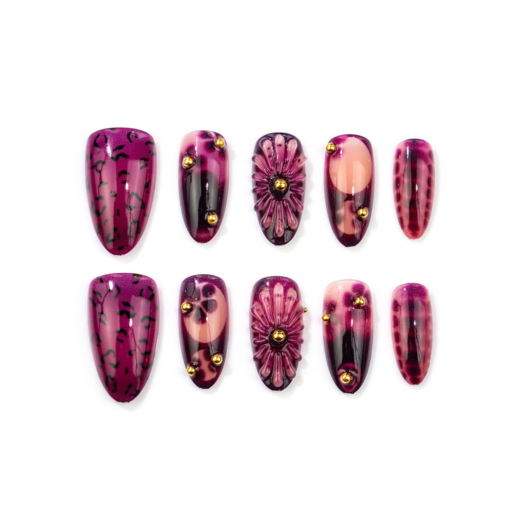 Decorative Press-On Nail Set with Artistic Design
