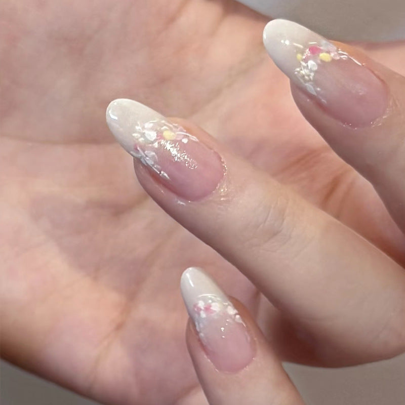 Elegant Floral French Tip Press-On Nails Kalsten