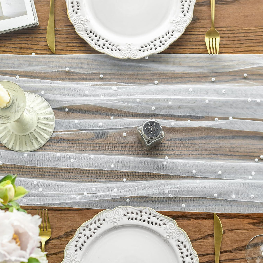 Elegant Table Runner with Pearl Detailing Kalsten