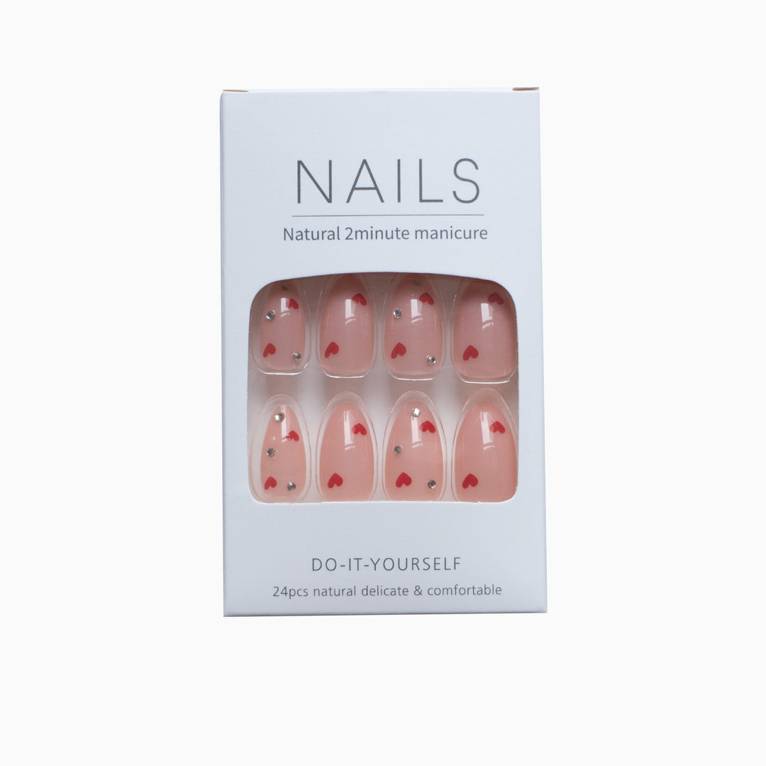 Artistic Press-On Nail Art with Heart Accents