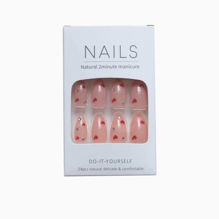 Artistic Press-On Nail Art with Heart Accents