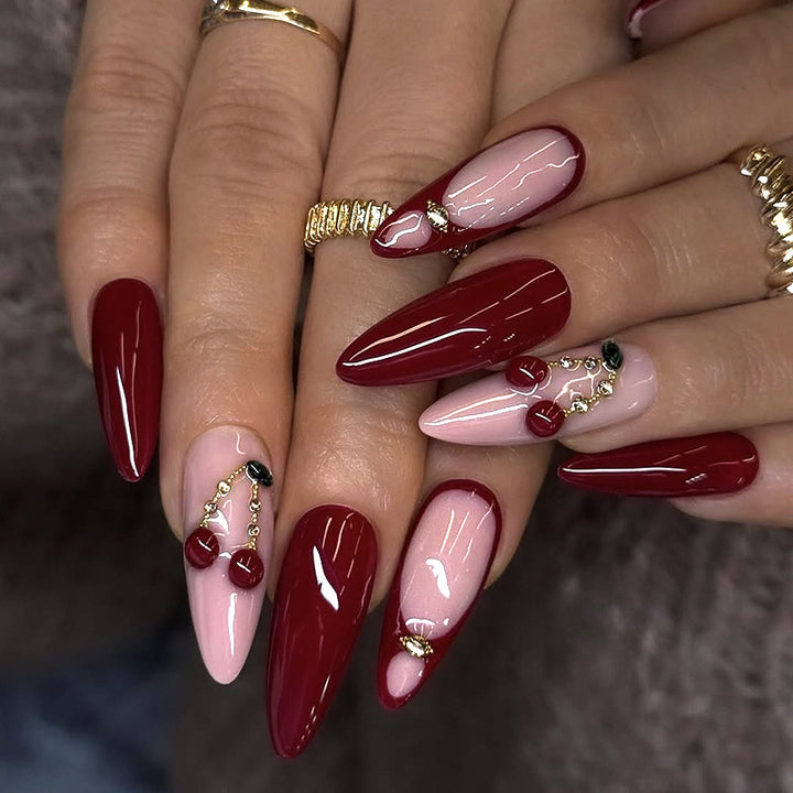 Artificial nail set with elegant red and pink design Kalsten