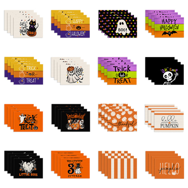 Multi-piece Halloween table set made of wipeable vinyl non-slip placemats