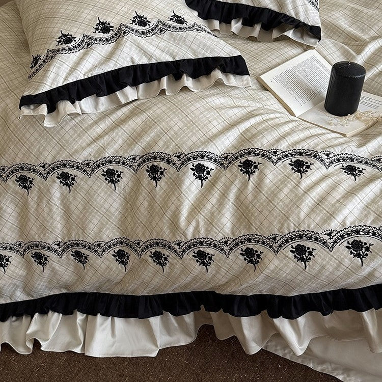 Luxurious bedding set with ruffles and fine embroidery